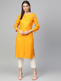 Jompers Women Mustard Yoke Design Straight Kurta | Grocsy