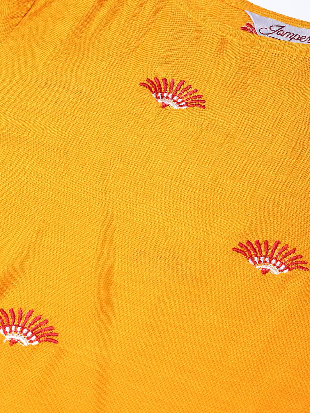 Jompers Women Mustard Yoke Design Straight Kurta | Grocsy