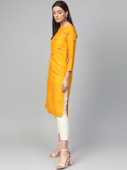 Jompers Women Mustard Yoke Design Straight Kurta | Grocsy