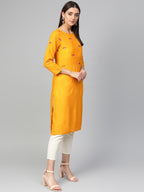 Jompers Women Mustard Yoke Design Straight Kurta | Grocsy