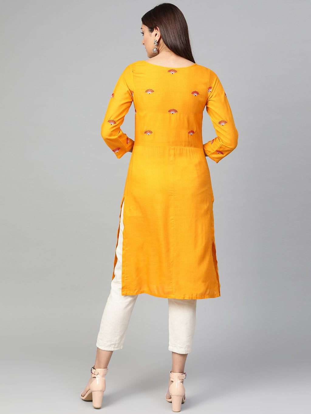 Jompers Women Mustard Yoke Design Straight Kurta | Grocsy