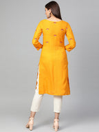 Jompers Women Mustard Yoke Design Straight Kurta | Grocsy