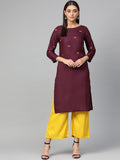 Jompers Women Purple Yoke Design Straight Kurta | Grocsy