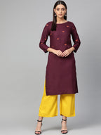 Jompers Women Purple Yoke Design Straight Kurta | Grocsy