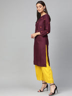 Jompers Women Purple Yoke Design Straight Kurta | Grocsy