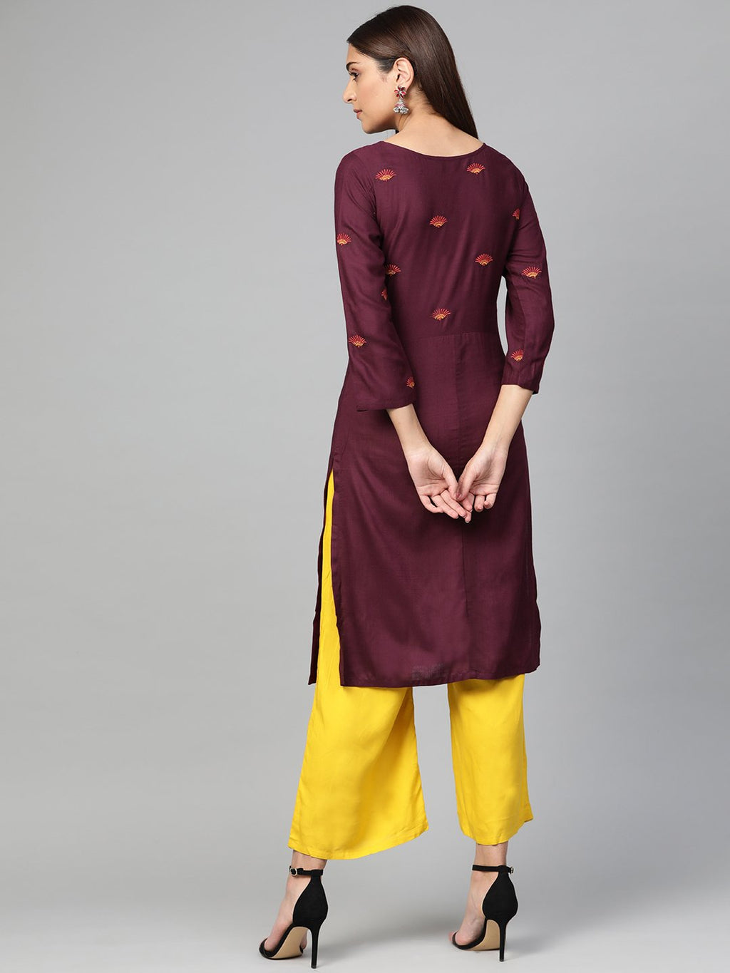 Jompers Women Purple Yoke Design Straight Kurta | Grocsy