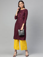 Jompers Women Purple Yoke Design Straight Kurta | Grocsy