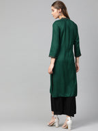 Jompers Women Green Embroidered Straight Kurta | Grocsy