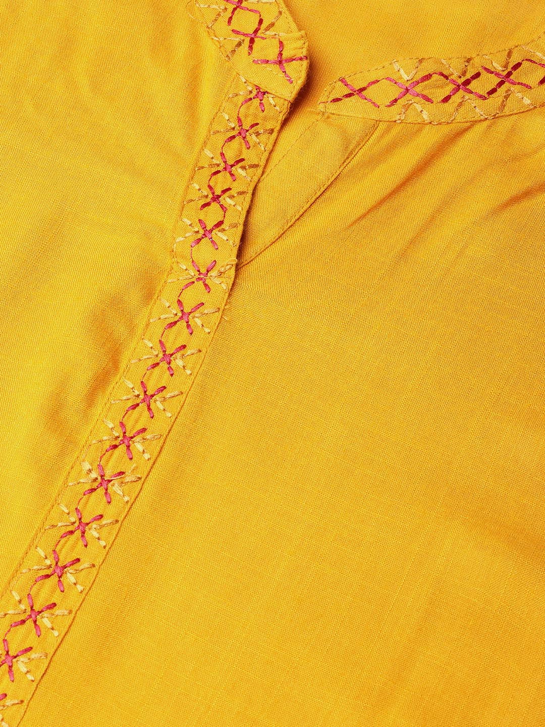 Jompers Women Mustard Embroidered Straight Kurta | Grocsy