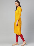 Jompers Women Mustard Embroidered Straight Kurta | Grocsy