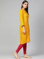 Jompers Women Mustard Embroidered Straight Kurta | Grocsy
