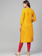 Jompers Women Mustard Embroidered Straight Kurta | Grocsy