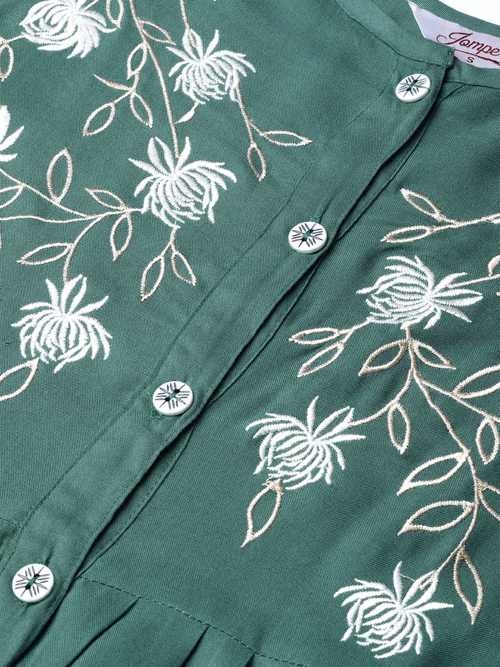 Jompers Women Green & White Yoke Design A-Line Kurta (Teal) | Grocsy