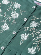 Jompers Women Green & White Yoke Design A-Line Kurta (Teal) | Grocsy