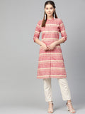 Jompers Women Red & Yellow Self-Striped Straight Kurta | Grocsy