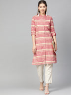 Jompers Women Red & Yellow Self-Striped Straight Kurta | Grocsy