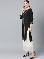 Jompers Women Black Embroidered Straight Kurta | Grocsy