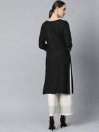 Jompers Women Black Embroidered Straight Kurta | Grocsy