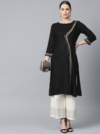 Jompers Women Black Embroidered Straight Kurta | Grocsy