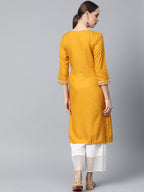Jompers Women Mustard Embroidered Straight Kurta | Grocsy