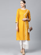 Jompers Women Mustard Embroidered Straight Kurta | Grocsy