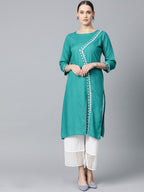 Jompers Women Rama Green Embroidered Straight Kurta | Grocsy