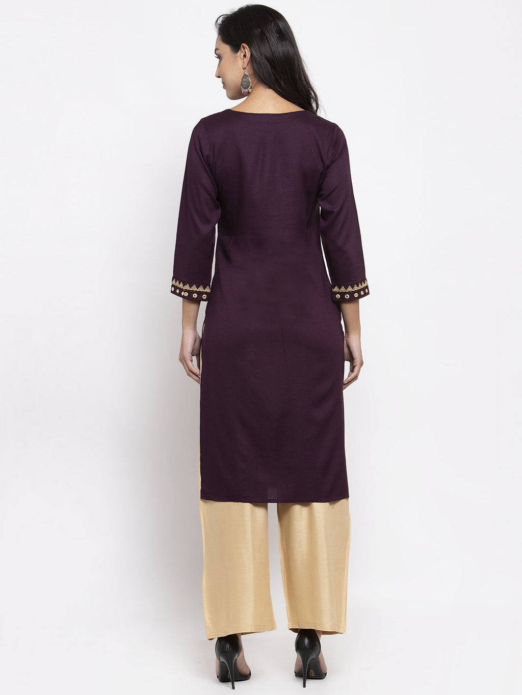 Jompers Women Purple Embroidered Straight Kurta ( Wine ) | Grocsy