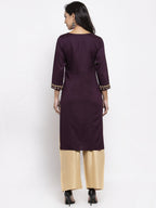 Jompers Women Purple Embroidered Straight Kurta ( Wine ) | Grocsy