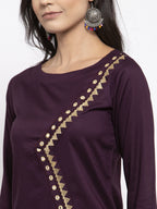 Jompers Women Purple Embroidered Straight Kurta ( Wine ) | Grocsy