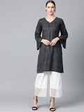 Jompers Women Charcoal Grey & Black Printed Straight Kurta | Grocsy