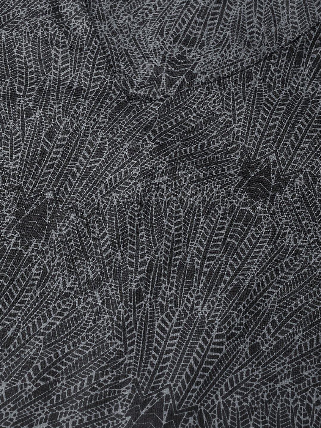 Jompers Women Charcoal Grey & Black Printed Straight Kurta | Grocsy