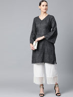 Jompers Women Charcoal Grey & Black Printed Straight Kurta | Grocsy