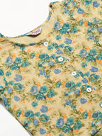 Jompers Women Beige & Blue Floral Printed A-Line Kurta | Grocsy