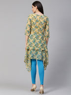 Jompers Women Beige & Blue Floral Printed A-Line Kurta | Grocsy