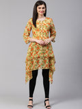 Jompers Women Beige & Orange Floral Printed A-Line Kurta | Grocsy