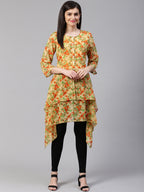 Jompers Women Beige & Orange Floral Printed A-Line Kurta | Grocsy