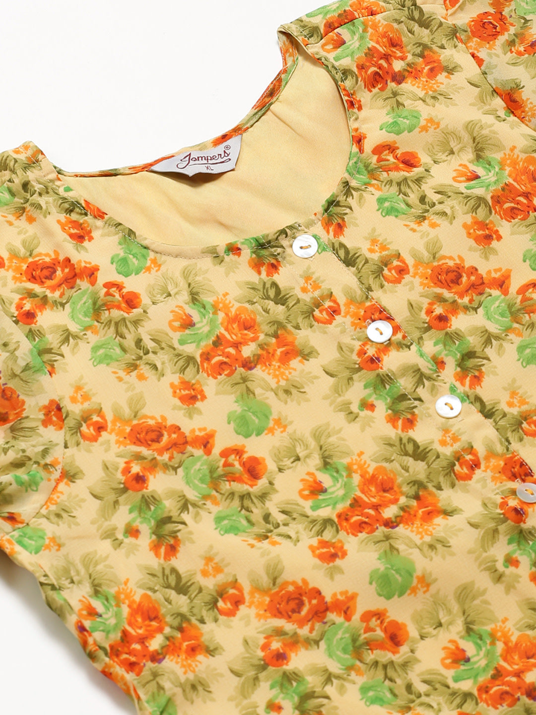 Jompers Women Beige & Orange Floral Printed A-Line Kurta | Grocsy