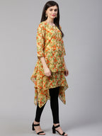Jompers Women Beige & Orange Floral Printed A-Line Kurta | Grocsy