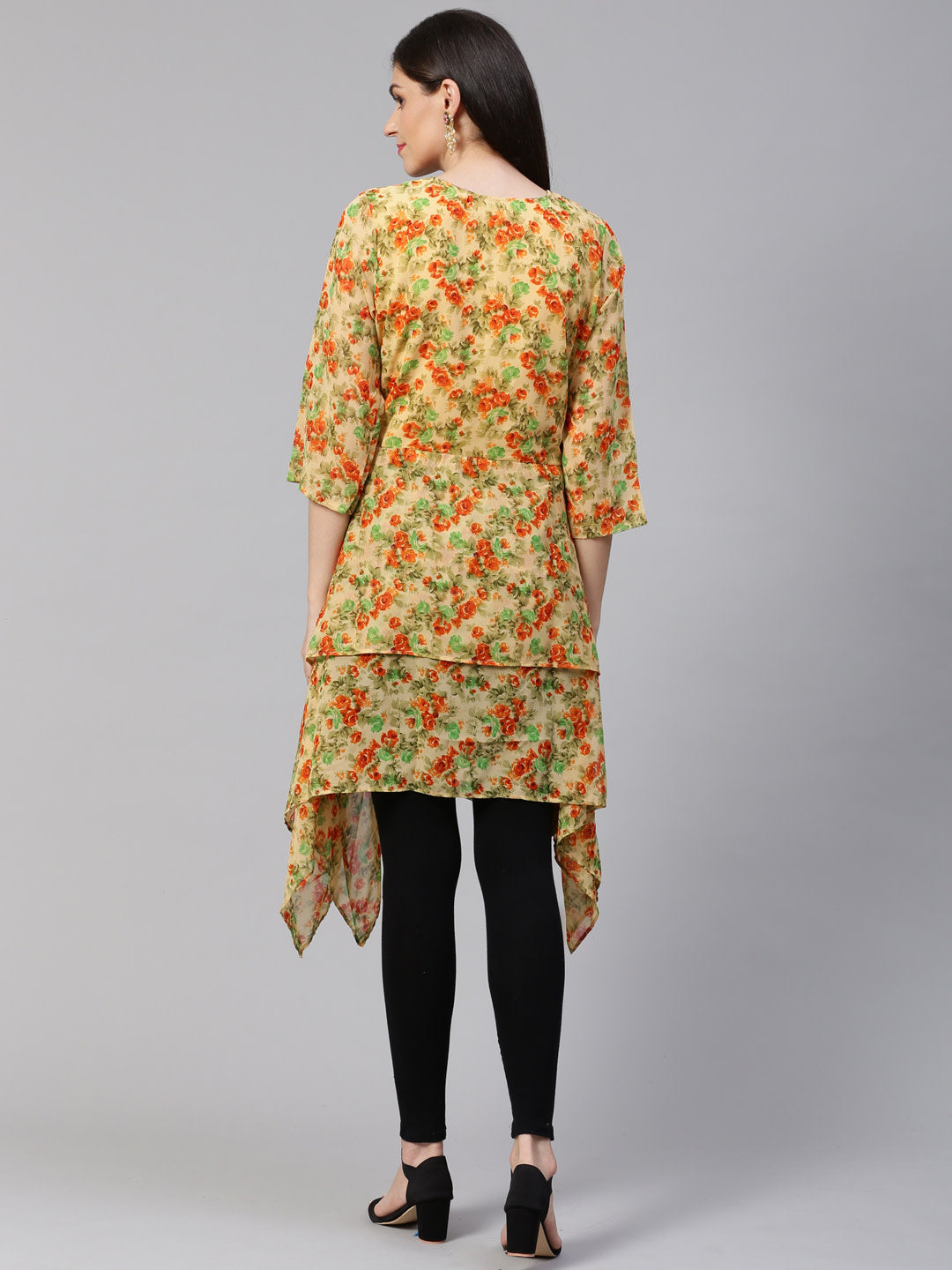 Jompers Women Beige & Orange Floral Printed A-Line Kurta | Grocsy