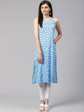 Jompers Women Blue Printed Straight Kurta | Grocsy