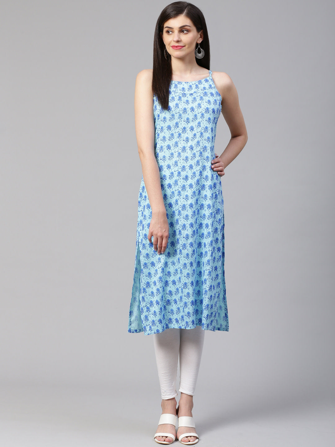 Jompers Women Blue Printed Straight Kurta | Grocsy