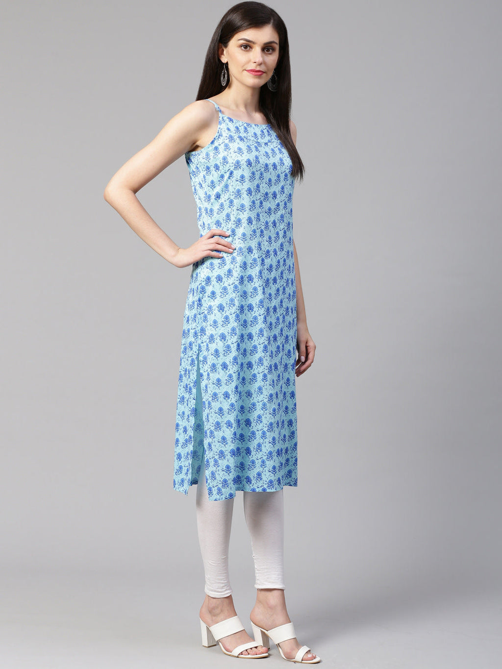 Jompers Women Blue Printed Straight Kurta | Grocsy
