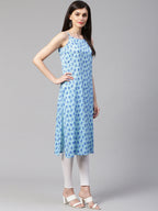 Jompers Women Blue Printed Straight Kurta | Grocsy