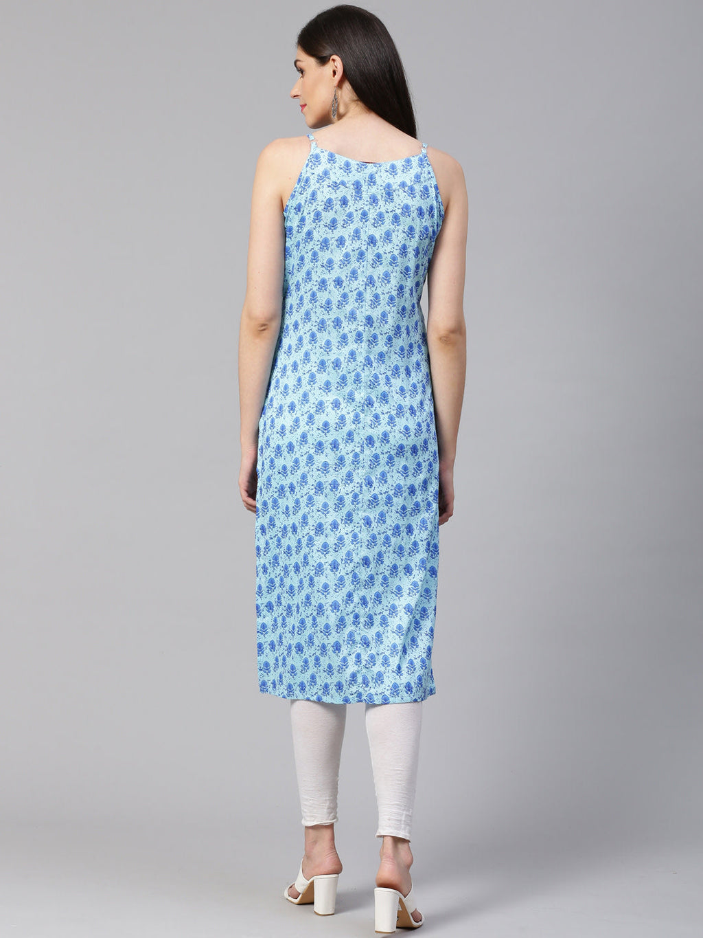 Jompers Women Blue Printed Straight Kurta | Grocsy