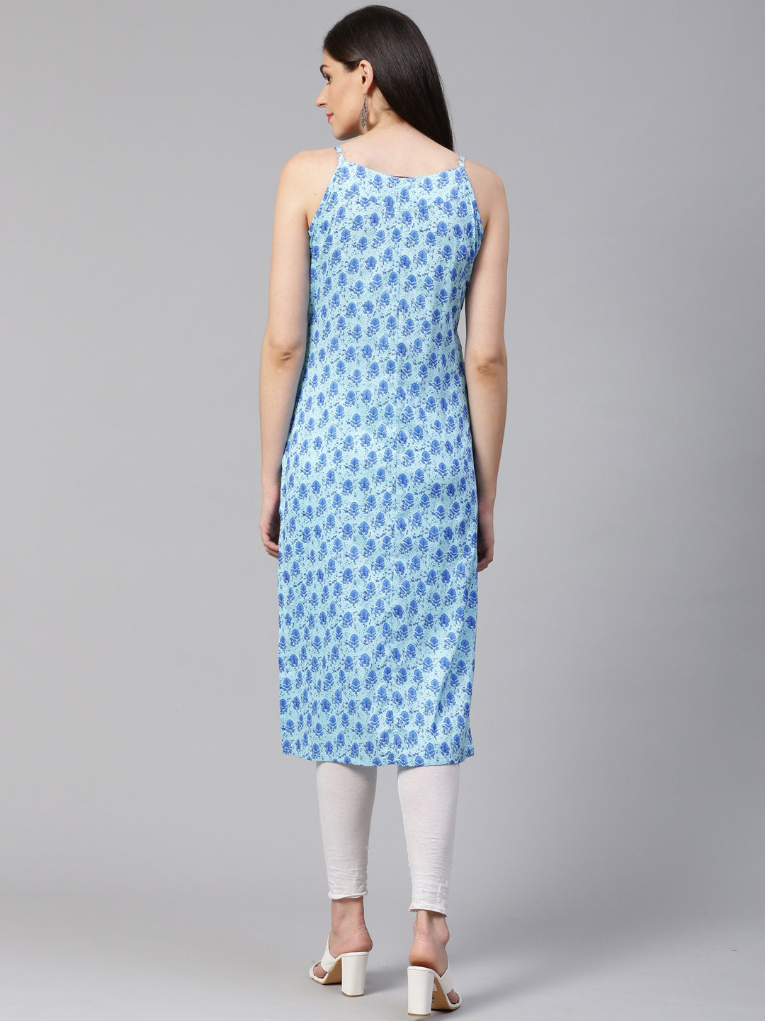 Jompers Women Blue Printed Straight Kurta | Grocsy