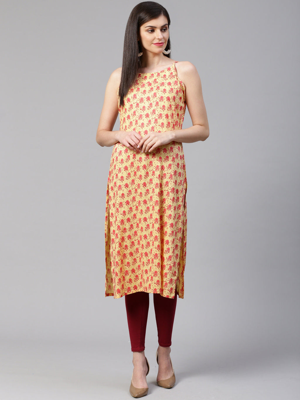 Jompers Women Yellow Printed Straight Kurta | Grocsy