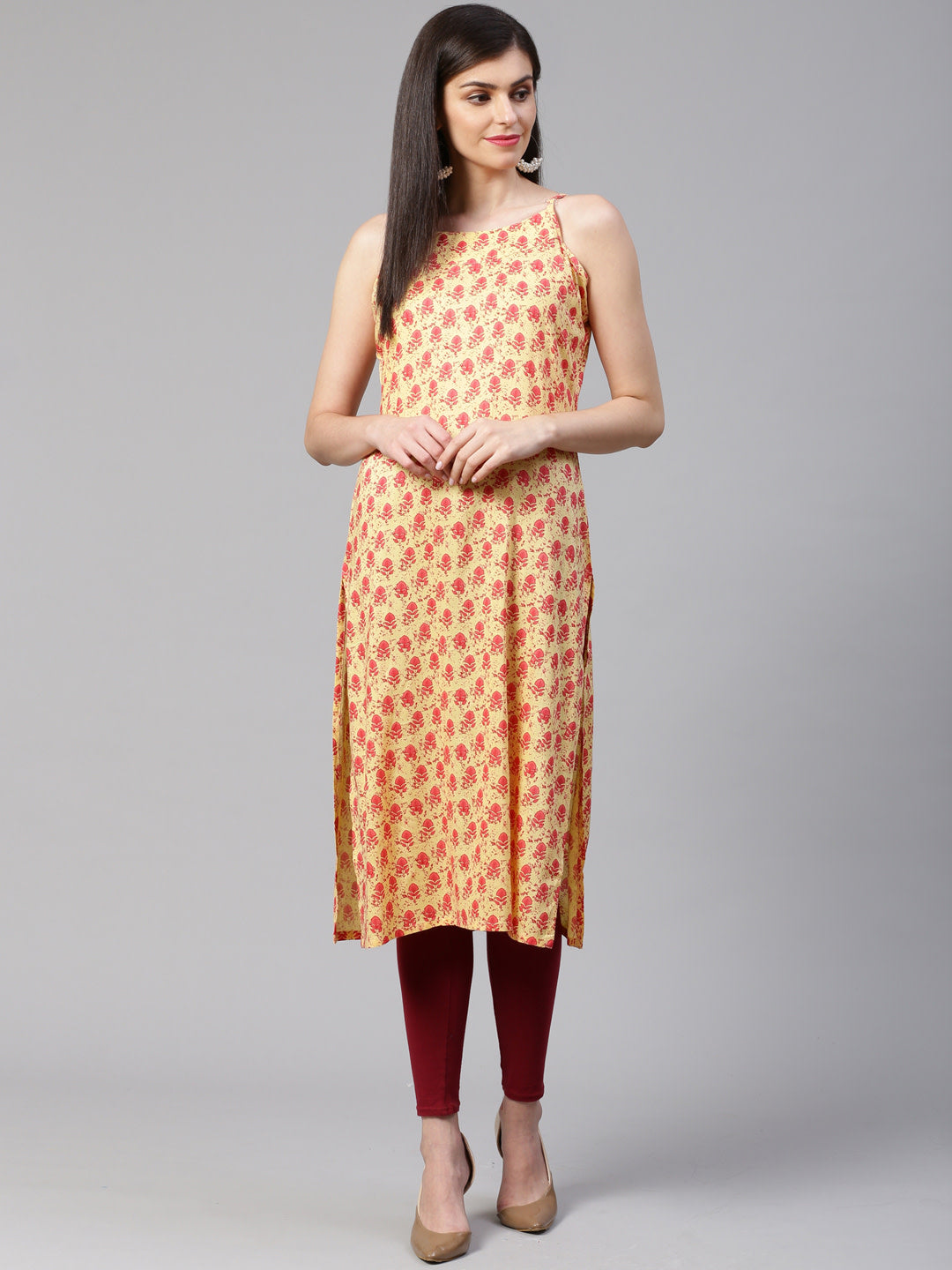 Jompers Women Yellow Printed Straight Kurta | Grocsy