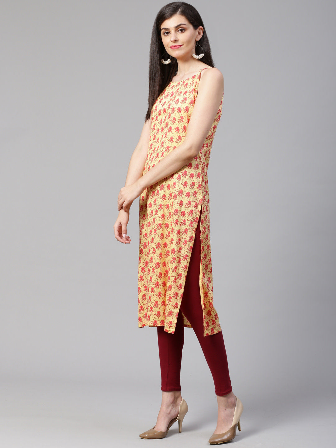 Jompers Women Yellow Printed Straight Kurta | Grocsy