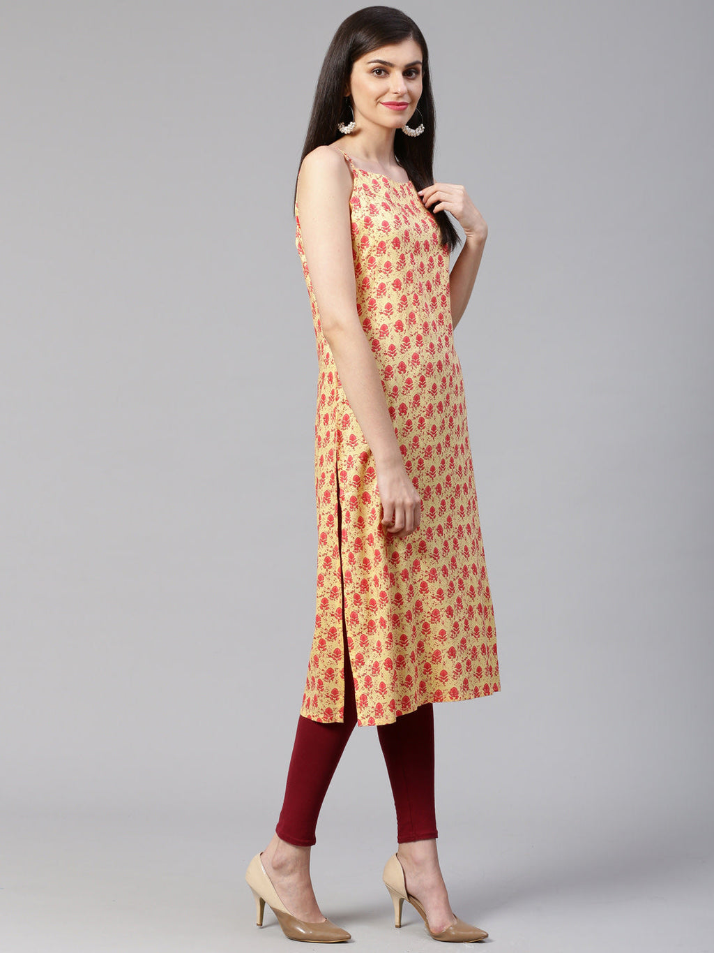 Jompers Women Yellow Printed Straight Kurta | Grocsy