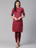 Jompers Women Maroon & Blue Jacquard Woven Design Straight Kurta | Grocsy